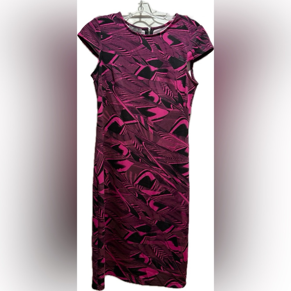 Muse hot pink black swirl stretch jersey midi dress 4 NWOT